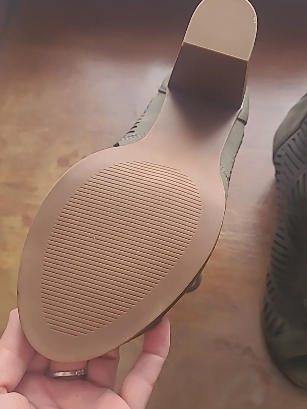 George Women’s Olive Open Toe Cutout Lace-Up Block Heel Booties - Picture 2 of 4